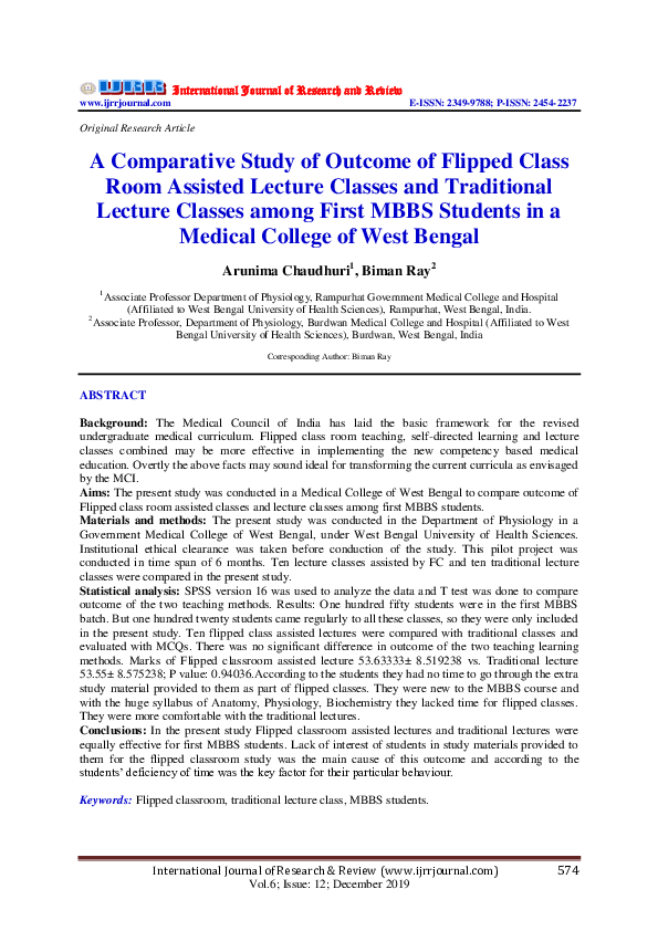 (PDF) A Comparative Study of Outcome of Flipped Class Room Assisted ...