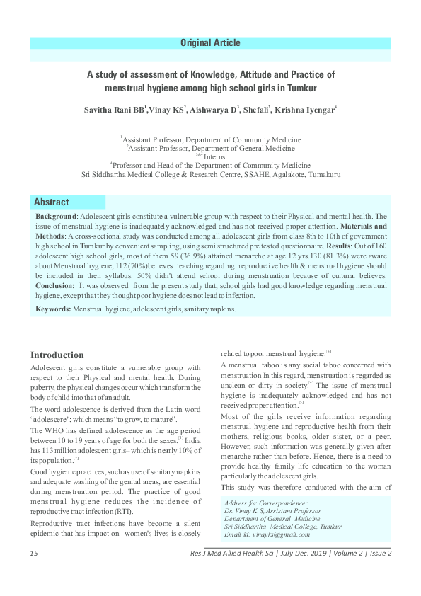 (PDF) A study of assessment of Knowledge, Attitude and Practice of ...