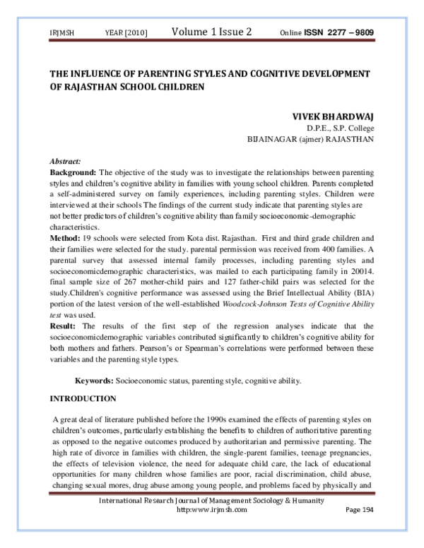 (PDF) THE INFLUENCE OF PARENTING STYLES AND COGNITIVE DEVELOPMENT OF ...