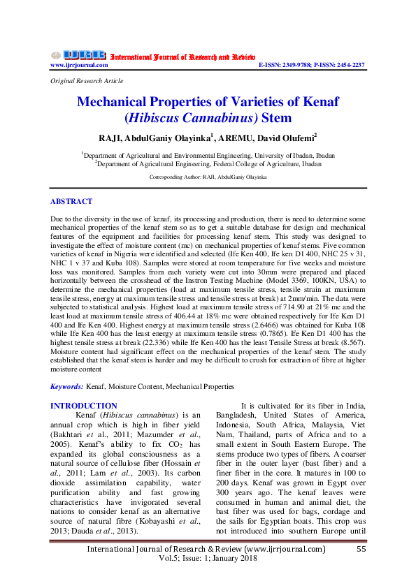 (PDF) Mechanical Properties of Varieties of Kenaf (Hibiscus Cannabinus ...