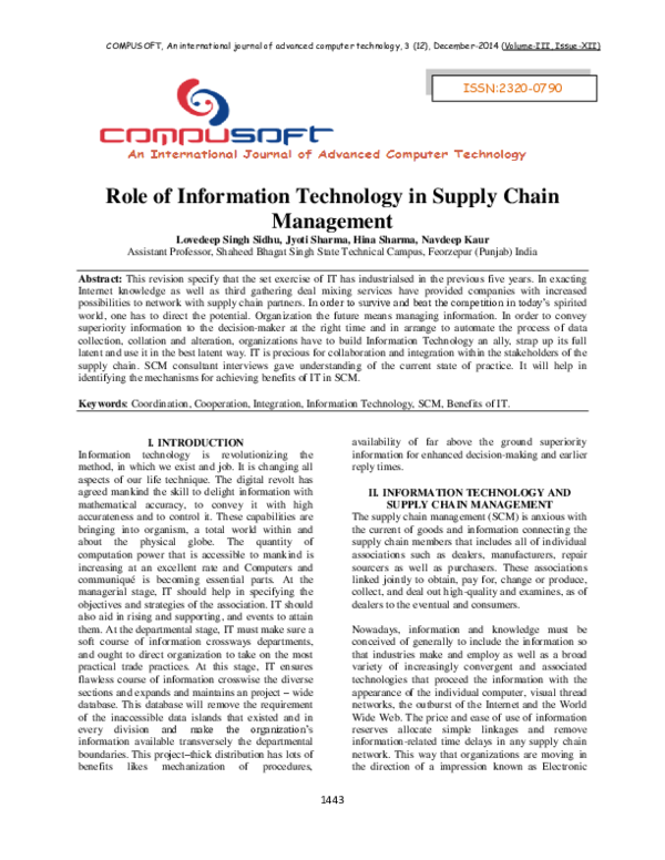 (PDF) Role of Information Technology in Supply Chain Management