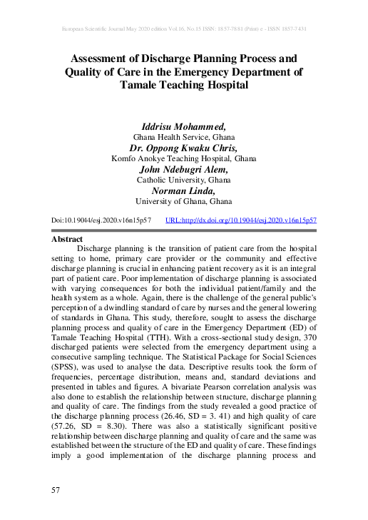 (DOC) The Role of The Hospital Social Worker in Discharge Planning ...
