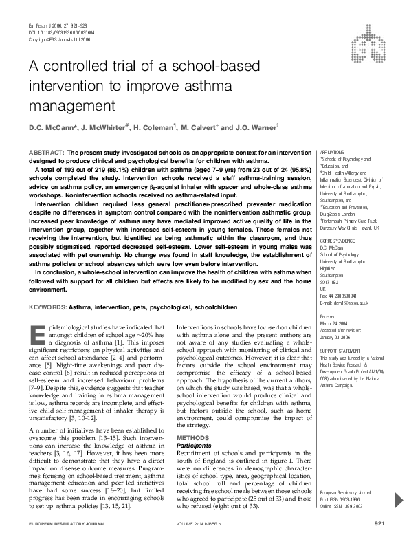 (PDF) A controlled trial of a school based intervention to improve ...