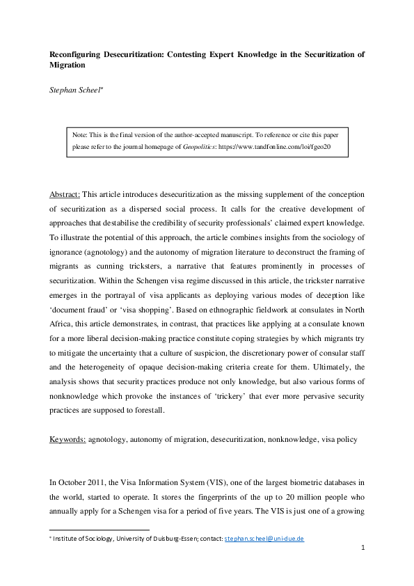(PDF) Reconfiguring Desecuritization: Contesting Expert Knowledge in ...