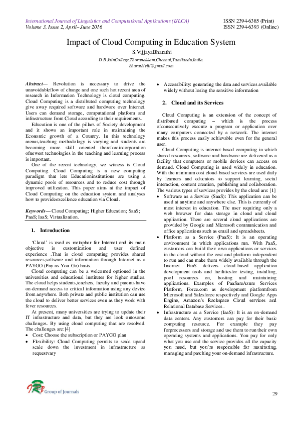 (PDF) Impact of Cloud Computing in Education System