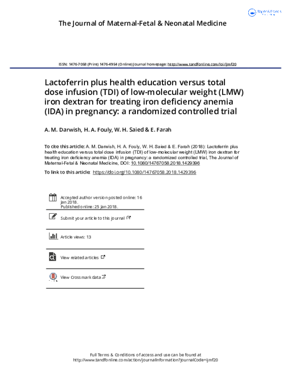 (PDF) Lactoferrin plus health education versus total dose infusion (TDI) of lowmolecular weight