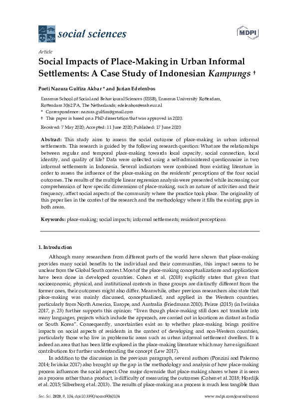(PDF) Social Impacts of Place-Making in Urban Informal Settlements: A ...