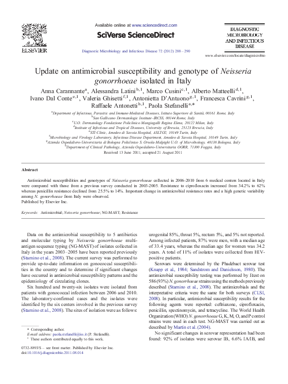 (PDF) Update on antimicrobial susceptibility and genotype of Neisseria ...