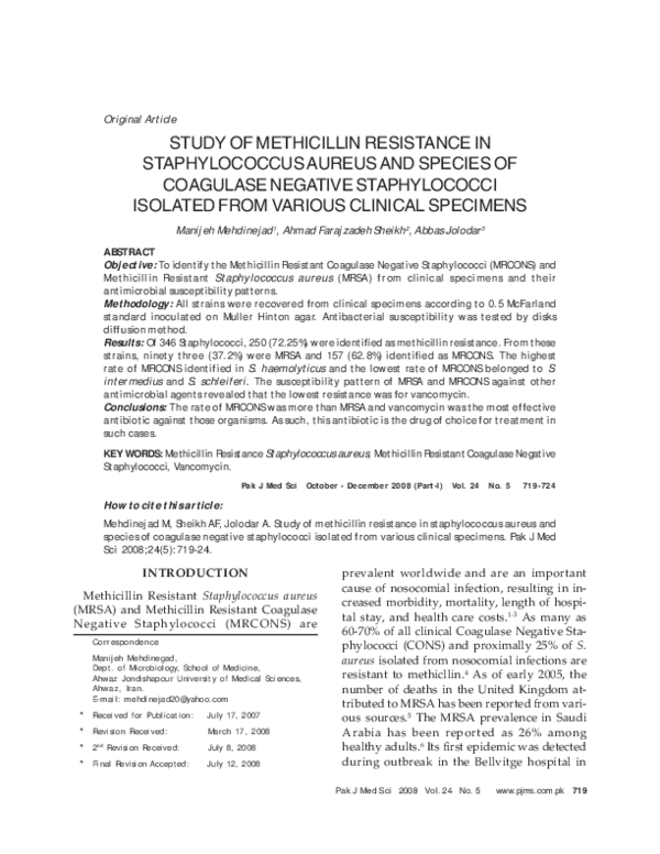 (PDF) Study of methicillin resistance in staphylococcus aureus and ...