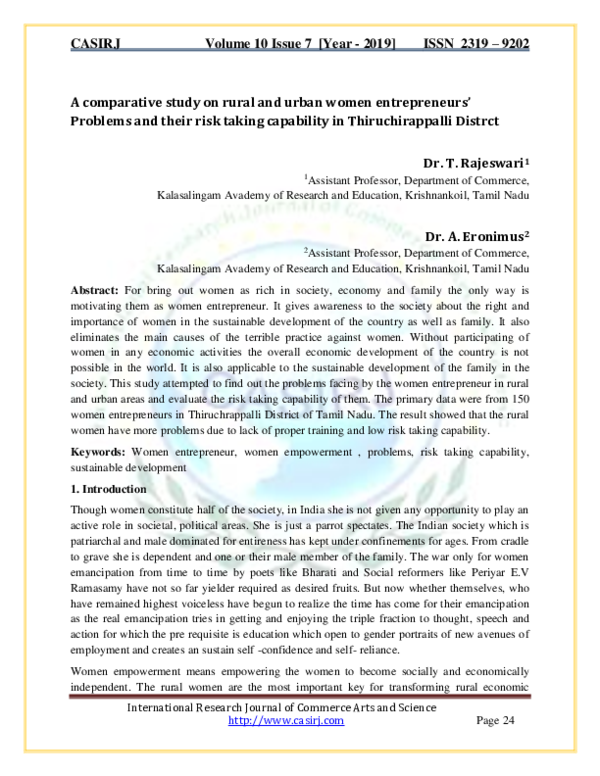 (PDF) A comparative study on rural and urban women entrepreneurs ...