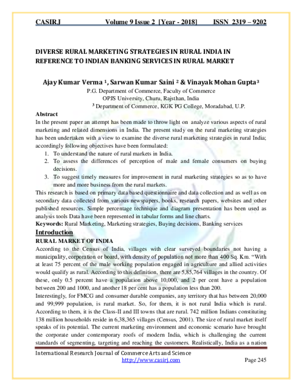 (PDF) DIVERSE RURAL MARKETING STRATEGIES IN RURAL INDIA IN REFERENCE TO ...