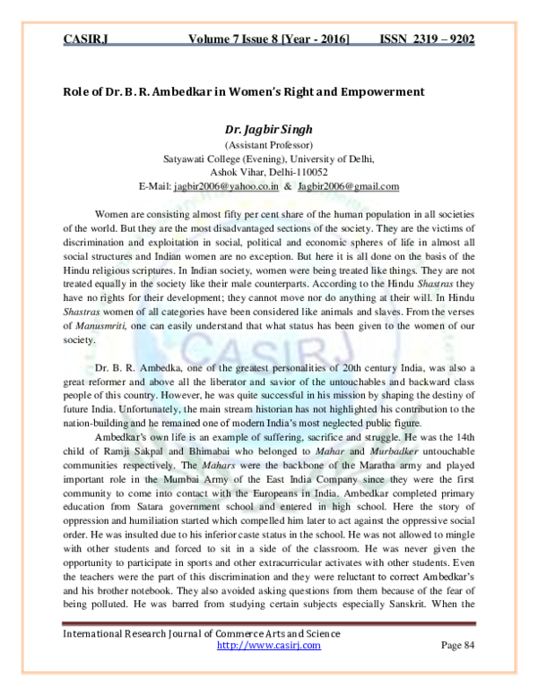 (PDF) Role of Dr. B. R. Ambedkar in Women’s Right and Empowerment