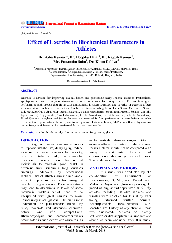 (PDF) Effect of Exercise in Biochemical Parameters in Athletes