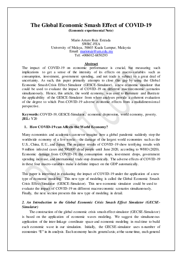 (PDF) The Global Economic Smash Effect of COVID-19