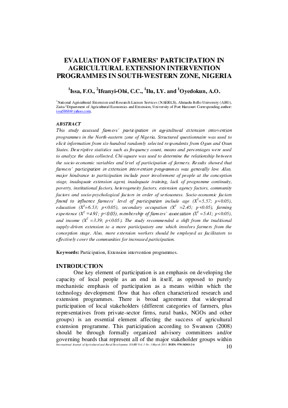 (PDF) EVALUATION OF FARMERS' PARTICIPATION IN AGRICULTURAL EXTENSION ...