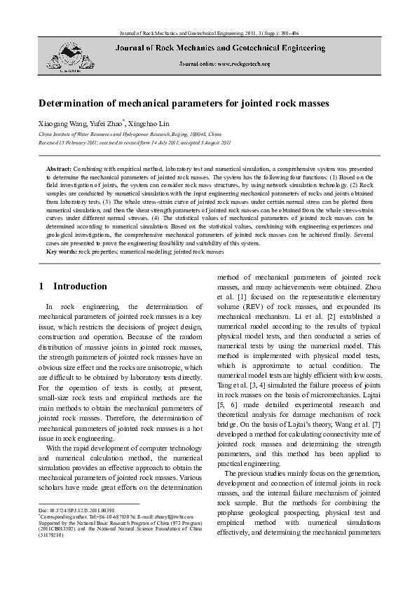 (PDF) Determination of mechanical parameters for jointed rock masses