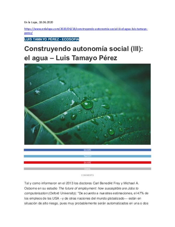 Construyendo Autonomía social III El agua