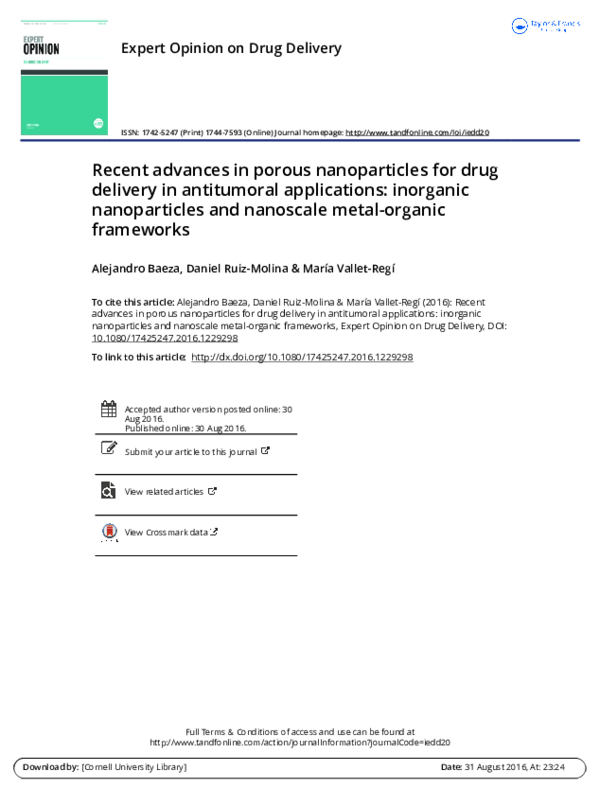 (PDF) Expert Opinion on Drug Delivery Recent advances in porous