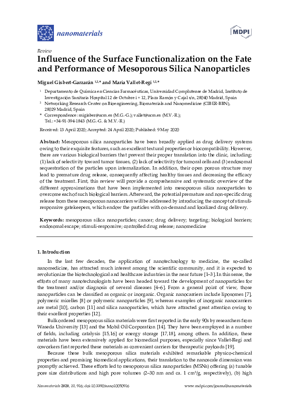 (PDF) Influence of the Surface Functionalization on the Fate and ...