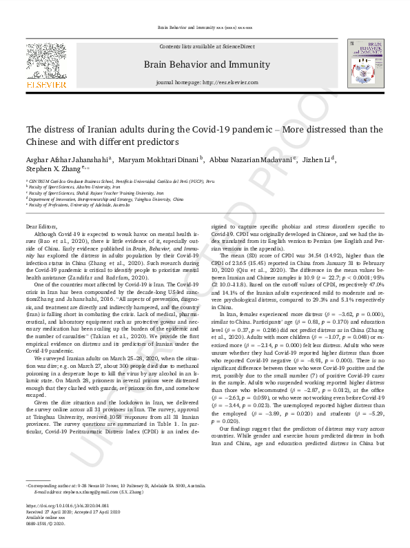 (PDF) The distress of Iranian adults during the Covid-19 pandemic ...
