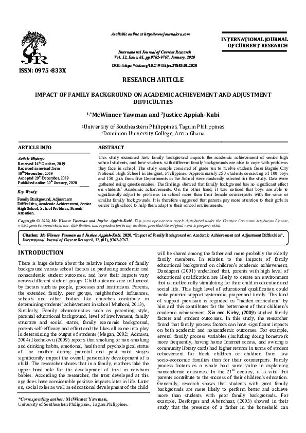 (PDF) IMPACT OF FAMILY BACKGROUND ON ACADEMIC ACHIEVEMENT AND ...