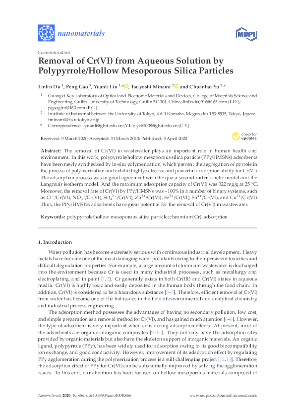 (PDF) Removal of Cr(VI) from Aqueous Solution by Polypyrrole/Hollow ...