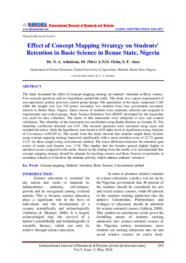 (PDF) Effect of Concept Mapping Strategy on Students' Retention in ...