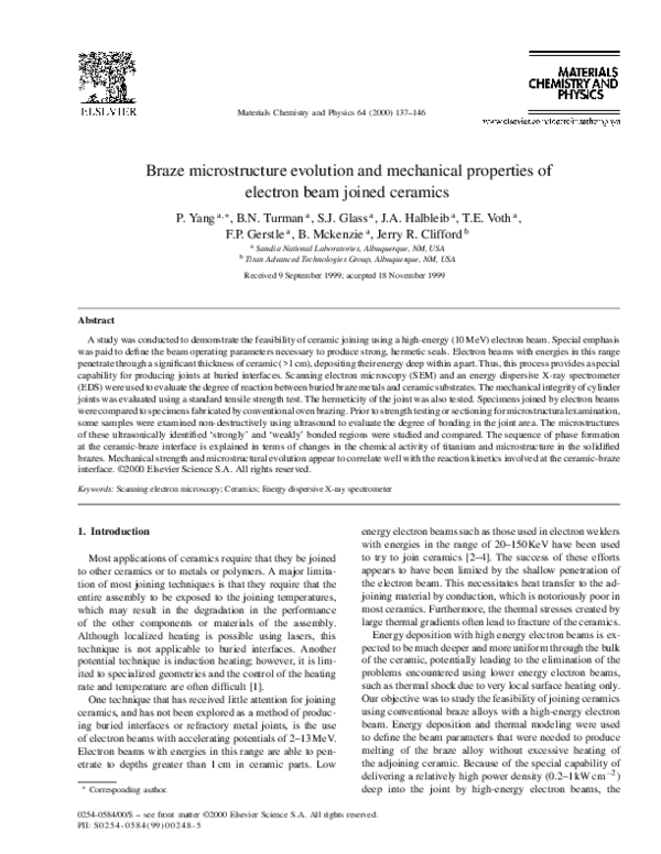 (PDF) Braze microstructure evolution and mechanical properties of electron beam joined ceramics