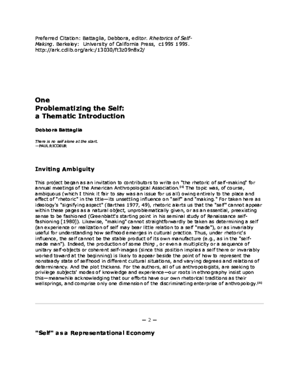(PDF) Problematizing the Self: a Thematic Introduction