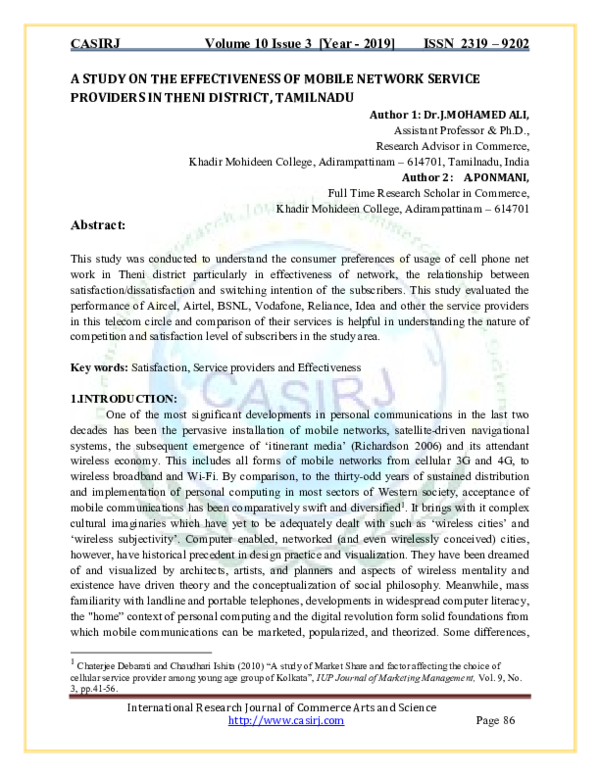 (PDF) A STUDY ON THE EFFECTIVENESS OF MOBILE NETWORK SERVICE PROVIDERS ...