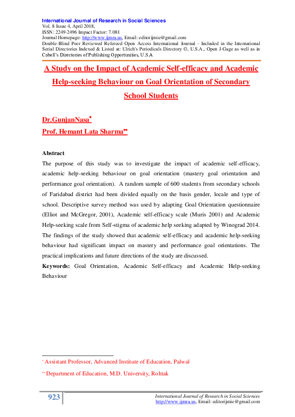 (PDF) A Study on the Impact of Academic Self-efficacy and Academic Help ...