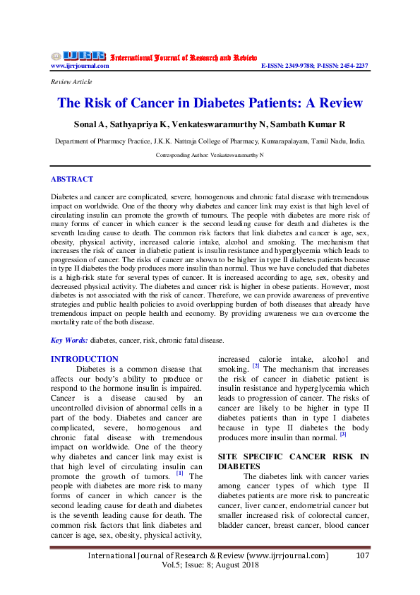 (PDF) The Risk of Cancer in Diabetes Patients: A Review