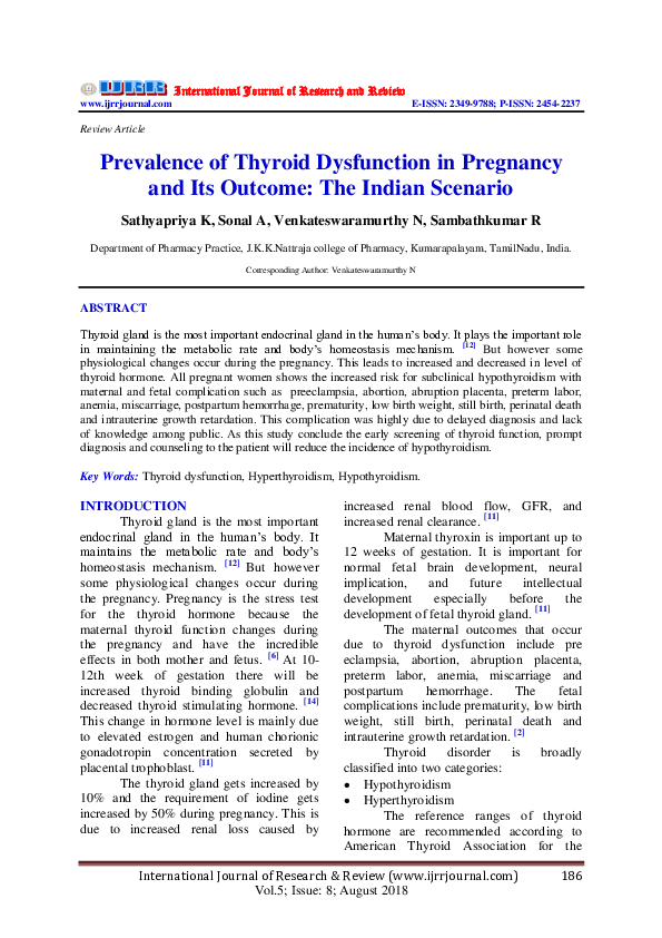 (PDF) Prevalence of Thyroid Dysfunction in Pregnancy and Its Outcome ...