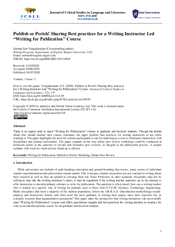 (PDF) Publish or Perish! Sharing Best practices for a Writing ...