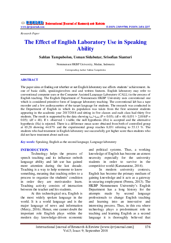 (PDF) The Effect of English Laboratory Use in Speaking Ability