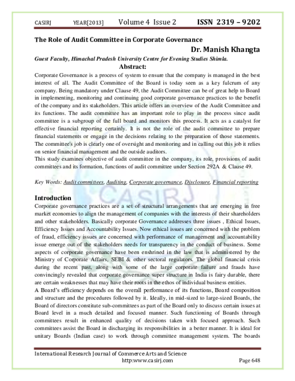 (PDF) The Role of Audit Committee in Corporate Governance