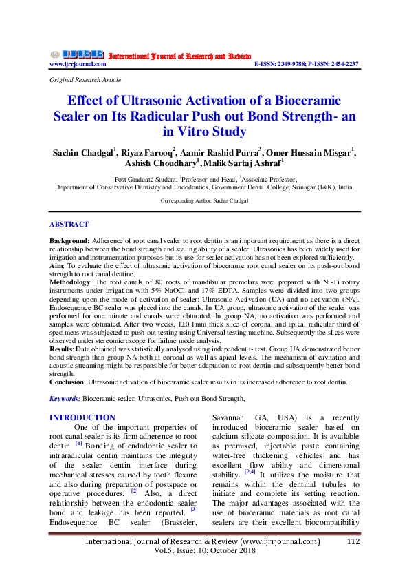 (PDF) Effect of Ultrasonic Activation of a Bioceramic Sealer on Its Radicular Push out Bond