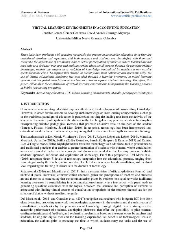 (PDF) VIRTUAL LEARNING ENVIRONMENTS IN ACCOUNTING EDUCATION