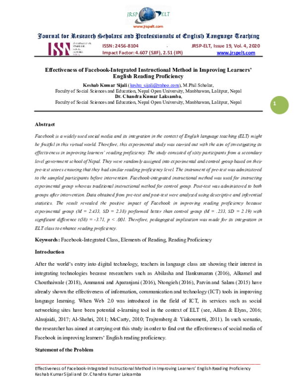 (PDF) Effectiveness of Facebook-Integrated Instructional Method in ...
