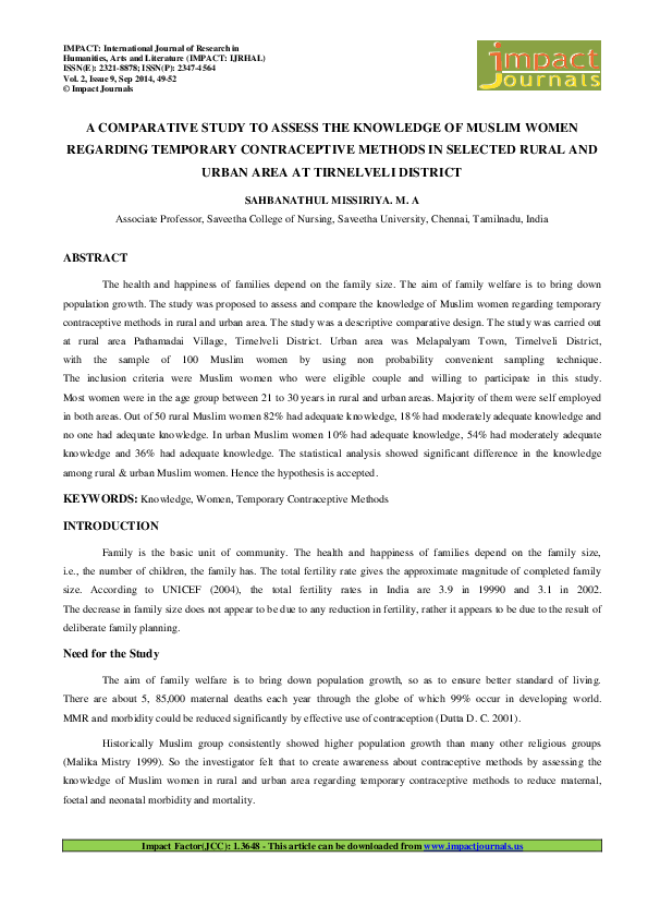 (PDF) A COMPARATIVE STUDY TO ASSESS THE KNOWLEDGE OF MUSLIM WOMEN ...