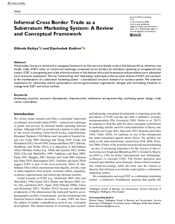 (PDF) Informal Cross Border Trade as a Substratum Marketing System: A ...