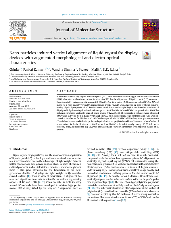 (PDF) Nano particles induced vertical alignment of liquid crystal for ...
