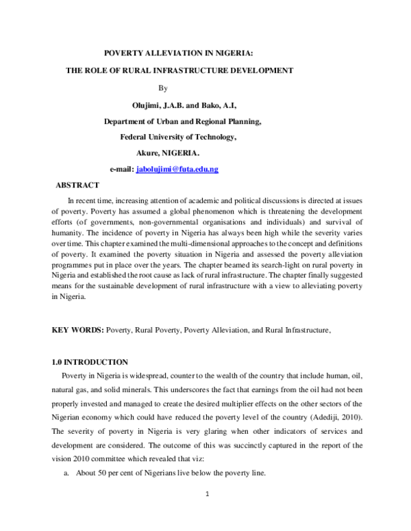 (PDF) POVERTY ALLEVIATION IN NIGERIA: THE ROLE OF RURAL INFRASTRUCTURE ...