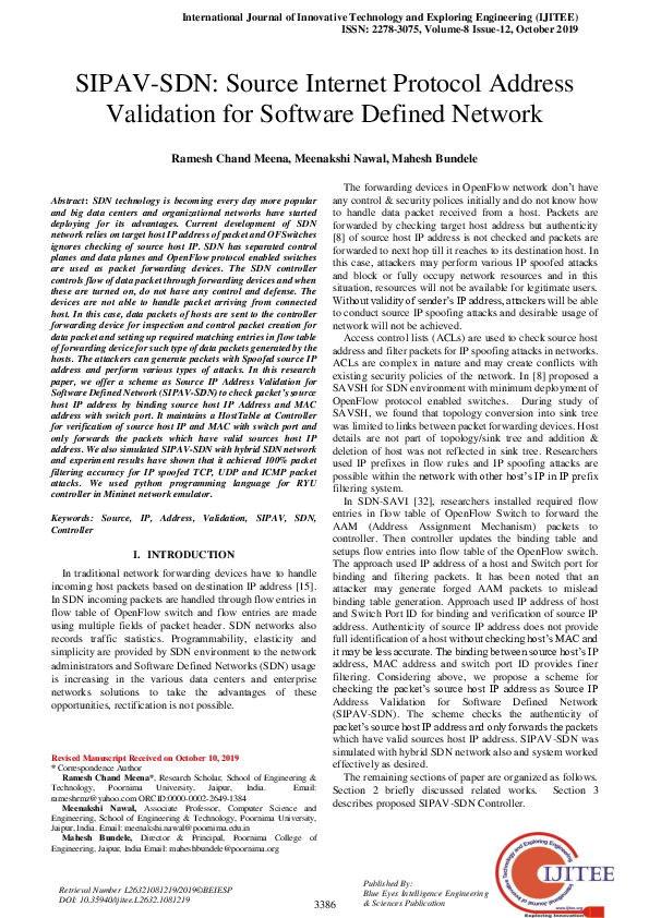 (PDF) SIPAV-SDN: Source Internet Protocol Address Validation for ...