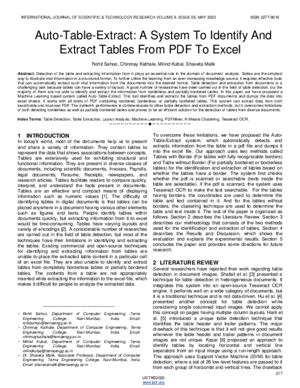 (PDF) Auto table extract A System To Identify And Extract Tables From