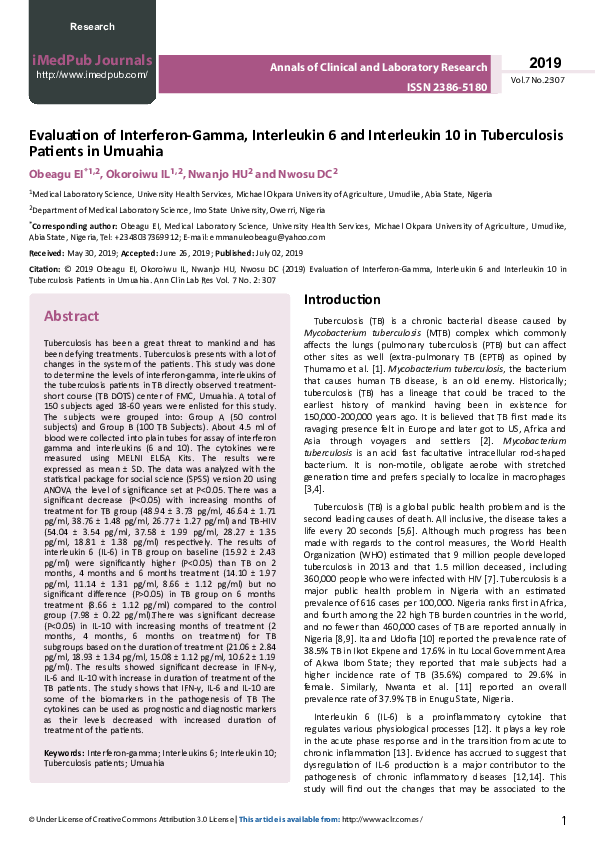 (PDF) Evaluation of Interferon-Gamma, Interleukin 6 and Interleukin 10 ...