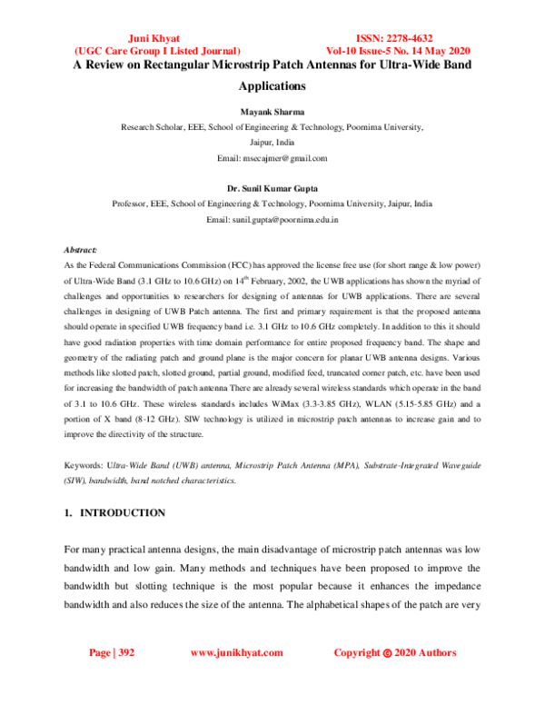 (PDF) A Review on Rectangular Microstrip Patch Antennas for Ultra-Wide ...