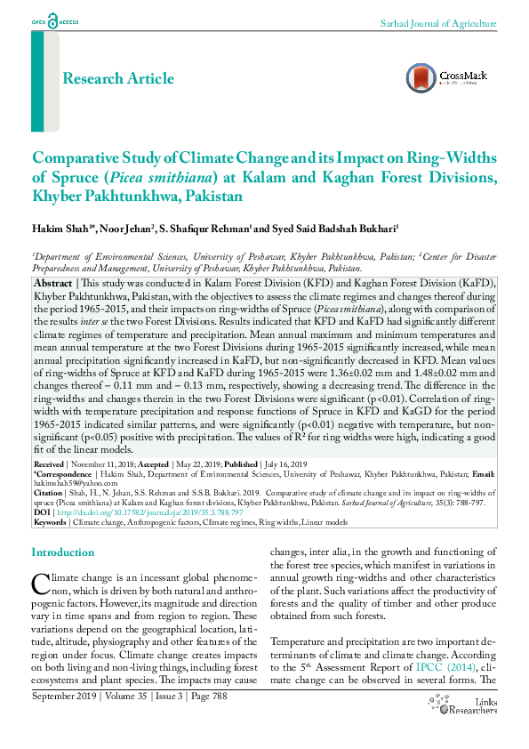 (PDF) Comparative Study of Climate Change and its Impact on Ring-Widths ...
