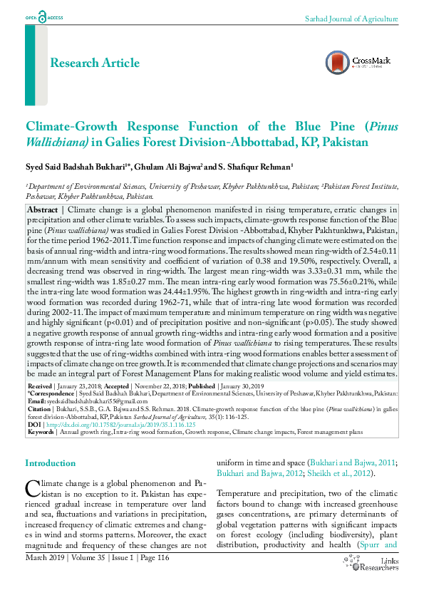 (PDF) Climate Growth Response Function of the Blue Pine (Pinus ...