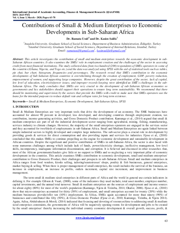 (PDF) CONTRIBUTIONS OF SMALL & MEDIUM ENTERPRISES TO ECONOMIC ...